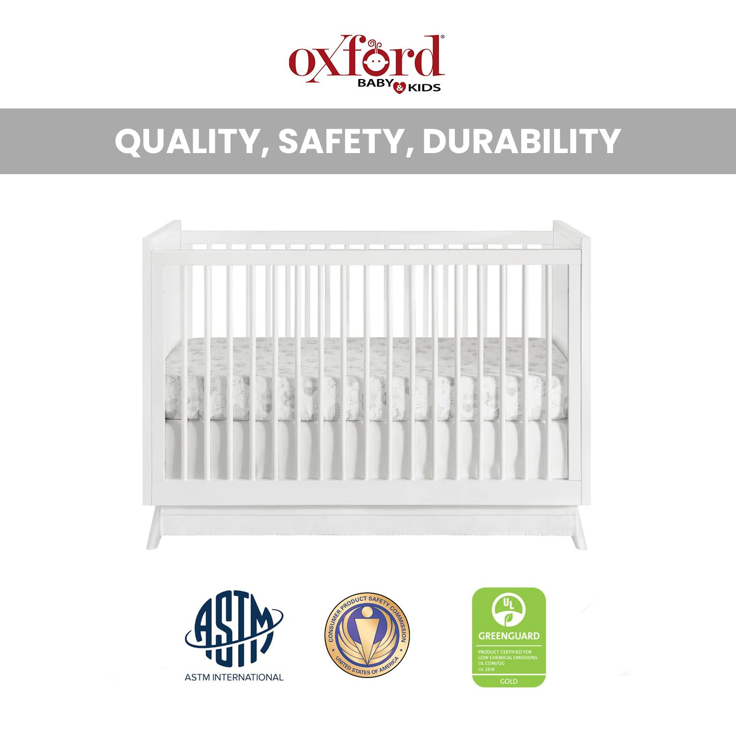 Oxford Baby Dawson Modern 3-in-1 Convertible Island Baby Crib, White, Green Guard Gold Certified