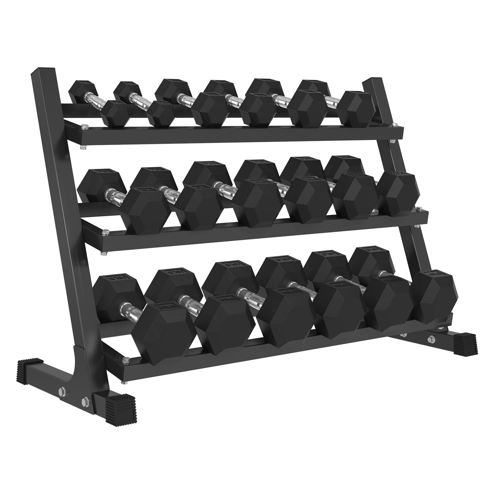 Mikolo Dumbbell Sets with Rack, Rubber Hex Dumbbells, Multiple Choices in 160/200/350/450/550LB, Hand Weights with Chrome Handle for Strength Training (450LB)