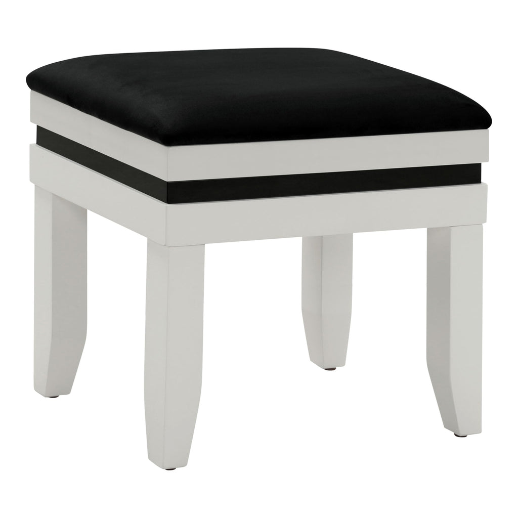 Furniture of America Oleah Solid Wood 3-Piece Vanity Set with Black Padded Stool and Light Bulbs Mirror, Felt-Lined Top Drawer for Bedroom, Guest Room, White