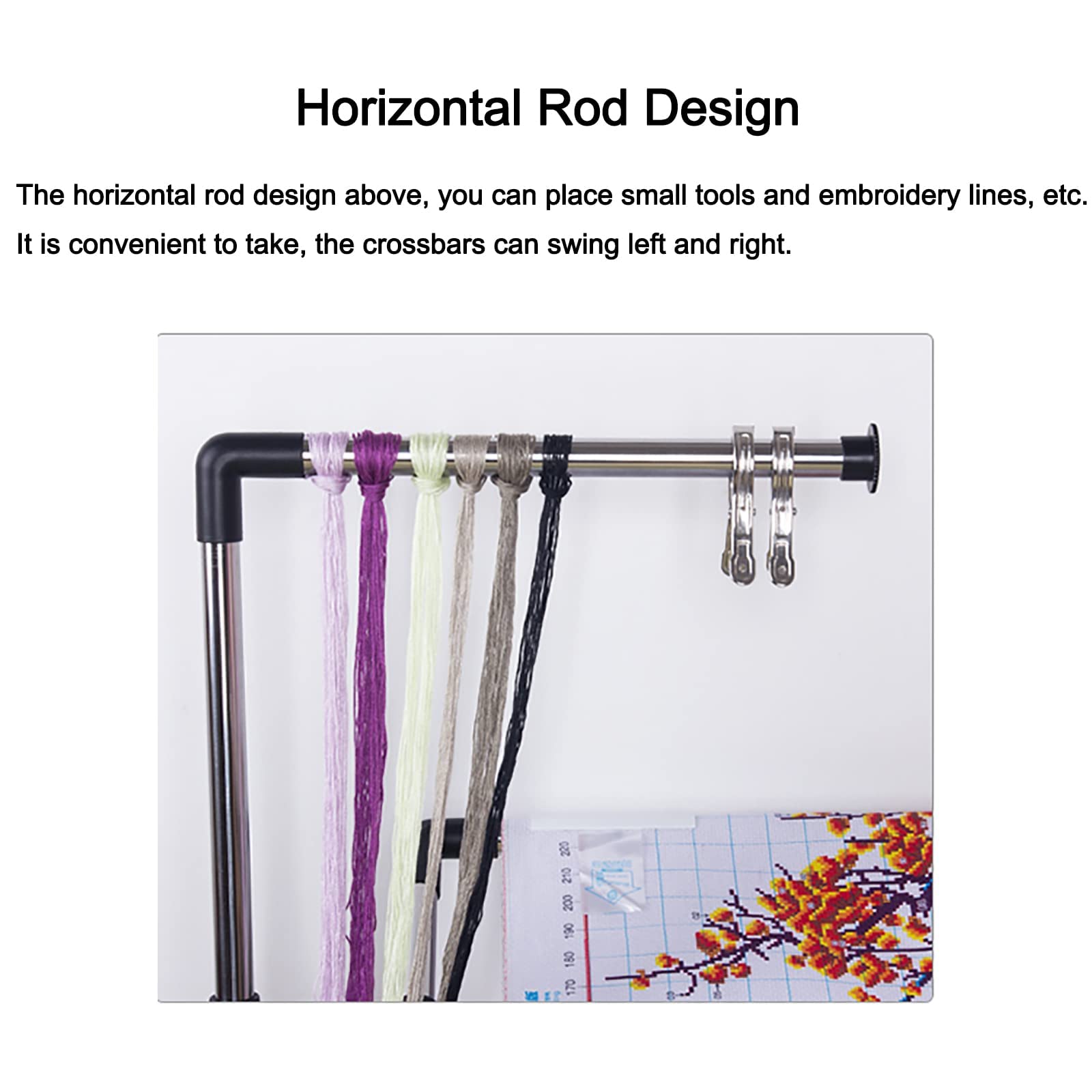 Embroidery Stand with Wheels, Needlework Floor Frame, Height Adjustable Standing Embroidery Lap Table, Stainless Steel Cross Stitch Craft Stand for Art Craft Sewing Holder