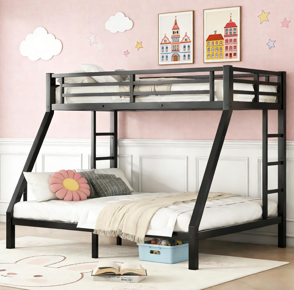 Bellemave Twin XL Over Queen Bunk Beds, Heavy Duty Metal Bunk Bed Frame for Kids, Adults, Black