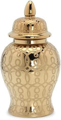 AJJBSS Tea Tin Gold Ginger Jars for Home Decor, Handcrafted and Hand Painted Decorative Ceramic Jar Vase with Lid，Carved Patterned Temple Jar (Size : Large)