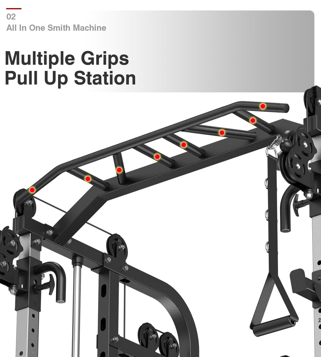 DONOW Smith Machine with Weight Stacks, Multi Function Home Gym System Training Power Cage Squat Rack Dual Cable Crossover Machine All in One