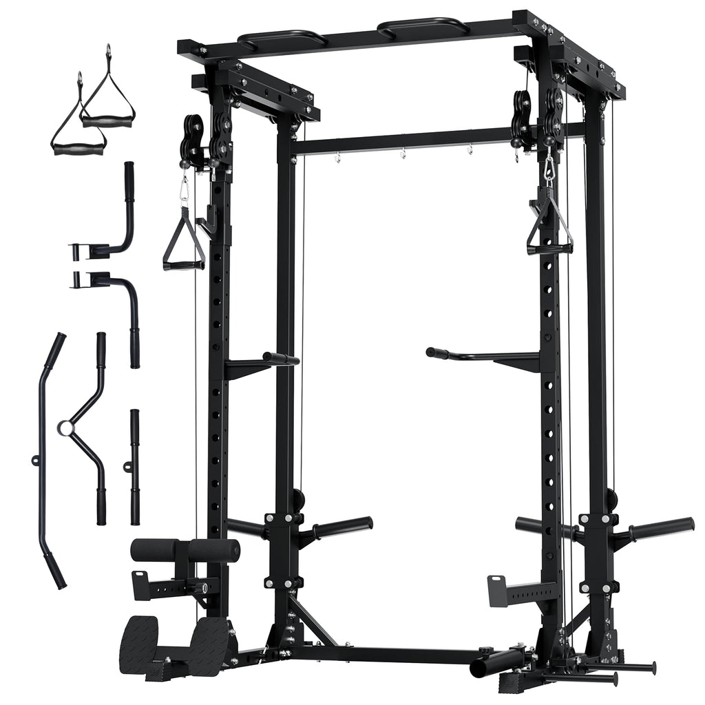 MAJOR FITNESS Drone3 Power Rack, 2500lbs Multi-Function Home Gym Squat Rack with Dual Pulley System, Pull-Up Bar & J-Hooks, Heavy-Duty Steel Frame for Maximum Stability & Strength Training