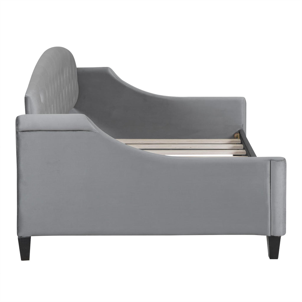 Ball & Cast Twin Size Daybed,Velvet Upholstered Day Bed Frame with Button Tufted Backrest,Modern Sofa Bed for Living Room, Bedroom,Guest Room,No Box Spring Needed,Gray