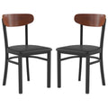 Flash Furniture Wright Set of 2 Commercial Dining Chairs - Walnut Wood Boomerang Back - Black Vinyl Seat - 500 LB. Capacity Black Steel Frame-Integrated Footrest