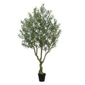 CG Hunter Designer Faux Olive Tree, Premium Handmade Artificial Indoor Tree Stands 8-ft Tall, Lifelike-Leaves & Hand Painted Trunk, Black Grower Pot Included