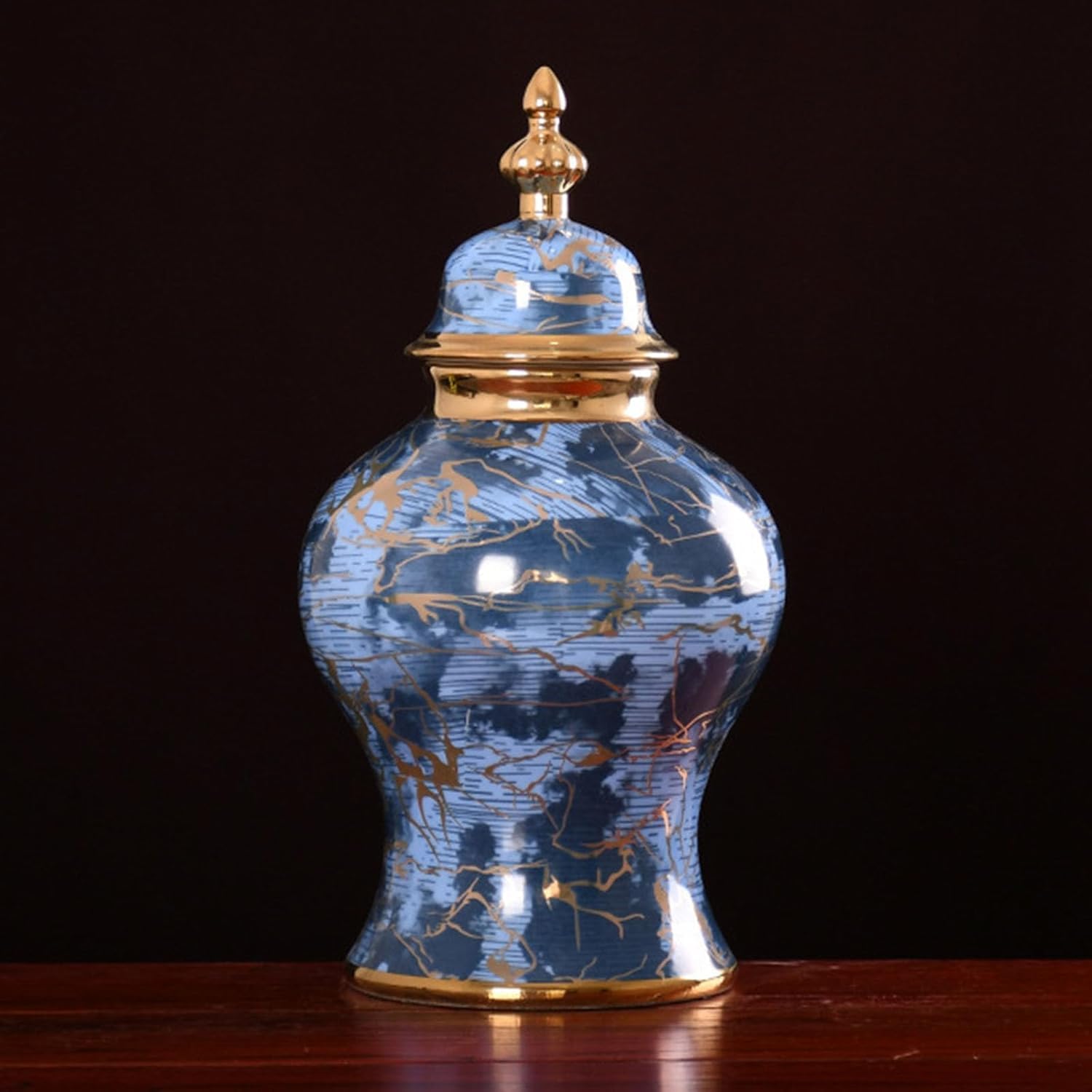 Vases Ginger Jar, Blue Pattern Ceramic Modern Handcraft Vase with Lid, for Home Office Kitchen Party Wedding(48x26cm)