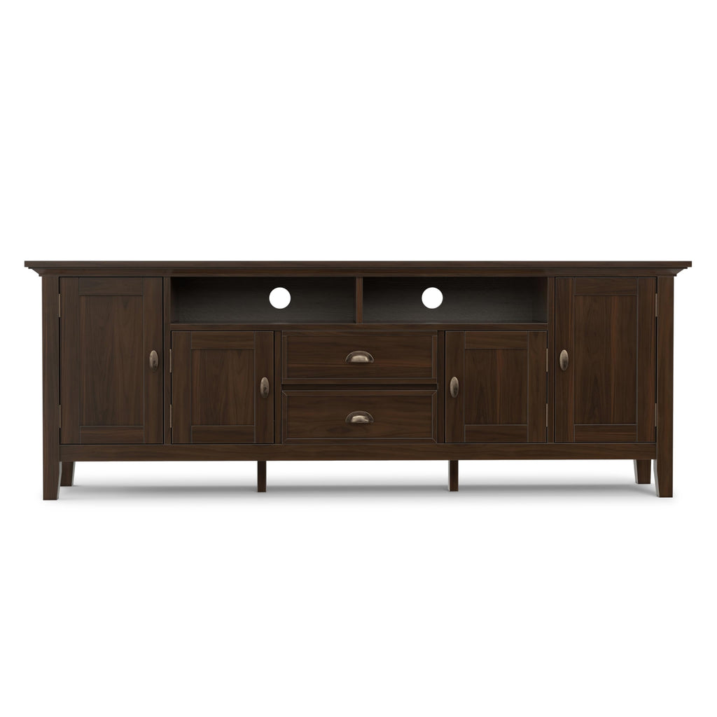 SIMPLIHOME Redmond TV Stand - 72 inch Wide Solid Wood Media Console in Brunette Brown, Transitional Entertainment Center for Living Room for TVs up to 80 Inches with Drawers and Cable Management