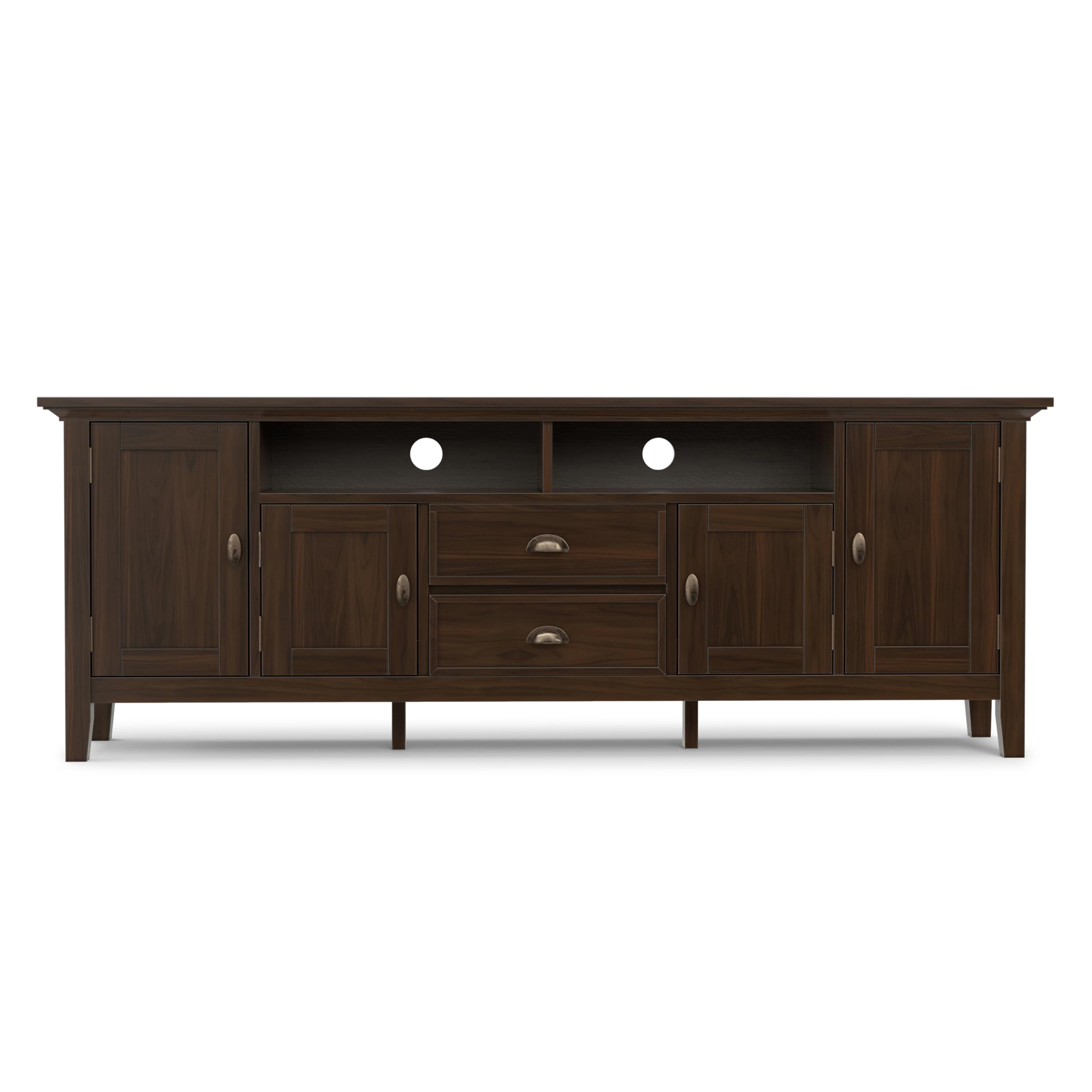 SIMPLIHOME Redmond TV Stand - 72 inch Wide Solid Wood Media Console in Brunette Brown, Transitional Entertainment Center for Living Room for TVs up to 80 Inches with Drawers and Cable Management