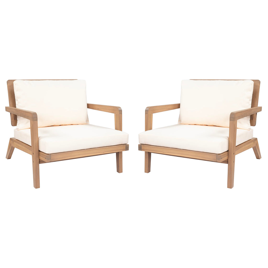 Christopher Knight Home Maeve Set of 2 Mid Century Modern Patio Furniture Acacia Wood Club Chairs, Outdoor Lounge Chairs, Relaxing Armchairs/Accent Chairs with Cushions for Patio, Light Teak+Beige