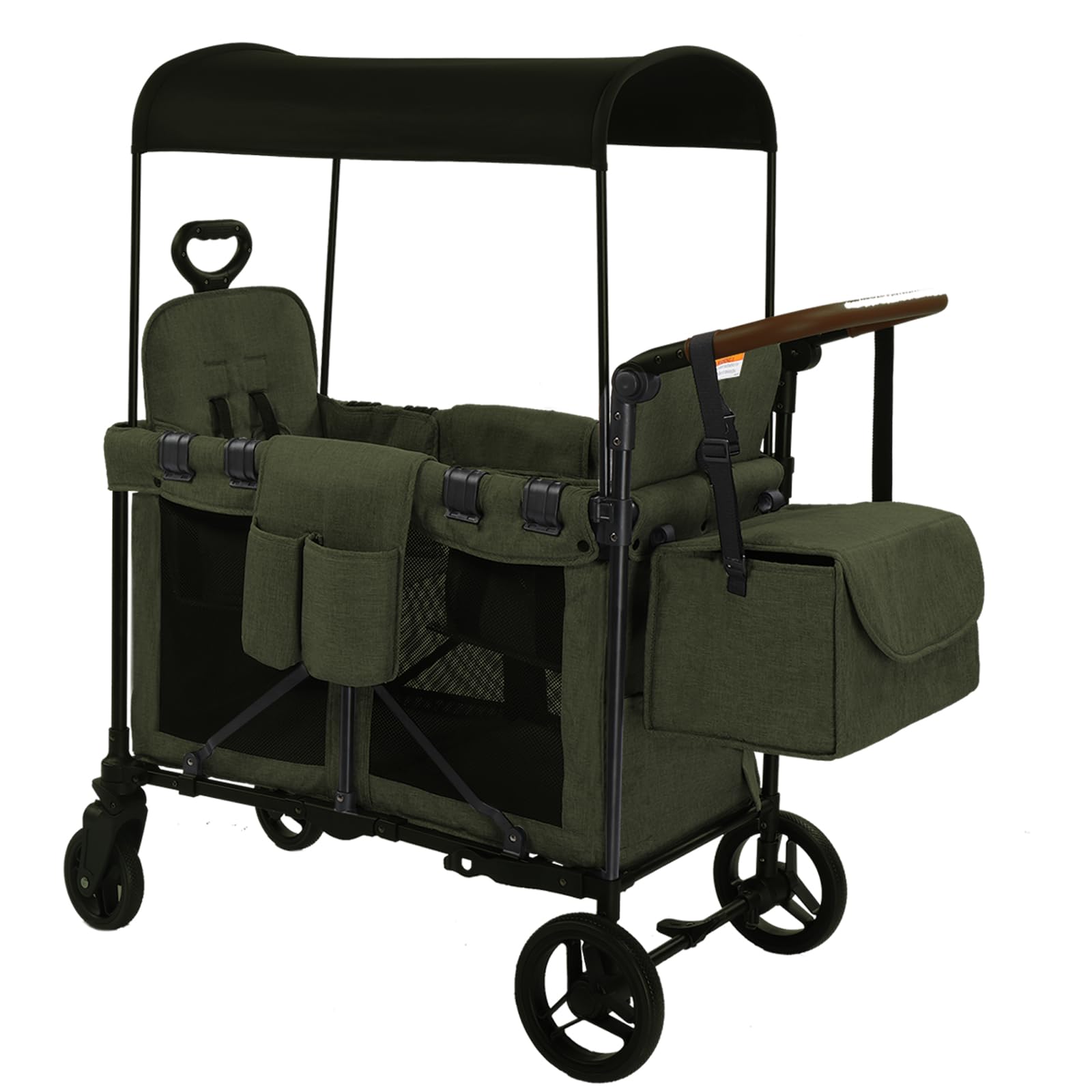 Wagon Stroller for 2 Kids, Foldable All-Terrain Wagon for Kids with Canopy, Adjustable Push and Pull Handles,Convertible High Seat & Organizer, 5 Point Harness