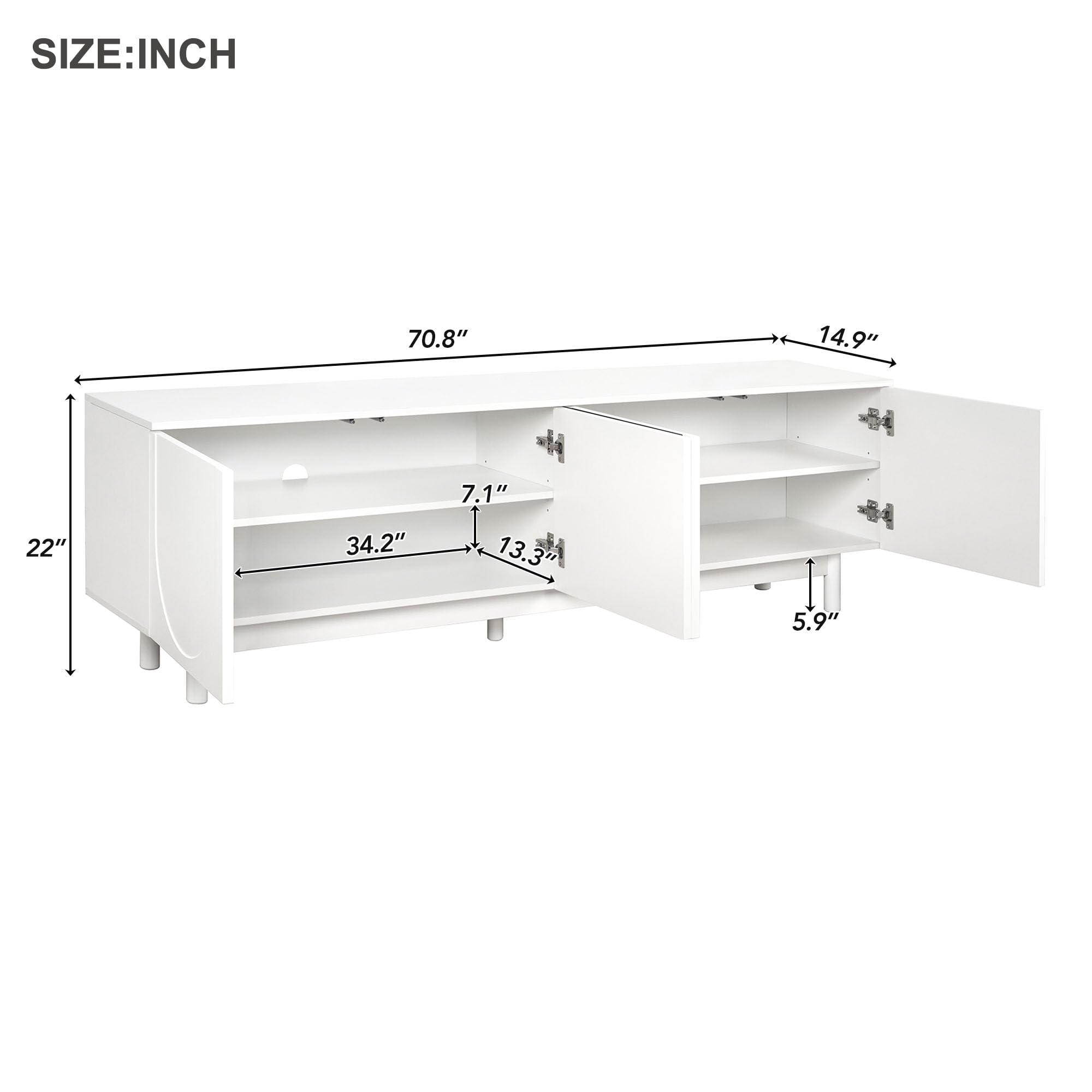 Ball & Cast Modern TV Stand with Arch Cabinets for TVs up to 78", Minimalist Entertainment Center w/Solid Wood Legs and Adjustable Shelves, Media Console for Living Room,White