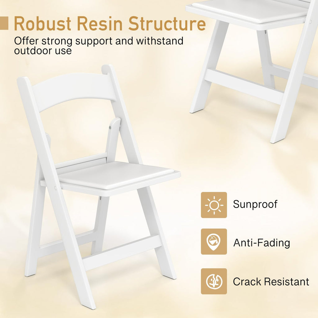 HAPPYGRILL Folding Patio Dining Chairs Set of 20, 1100 lbs Capacity Resin Padded Seats, Lightweight Portable Outdoor Chairs for Patio, Office, Weddings, Events, White (20)