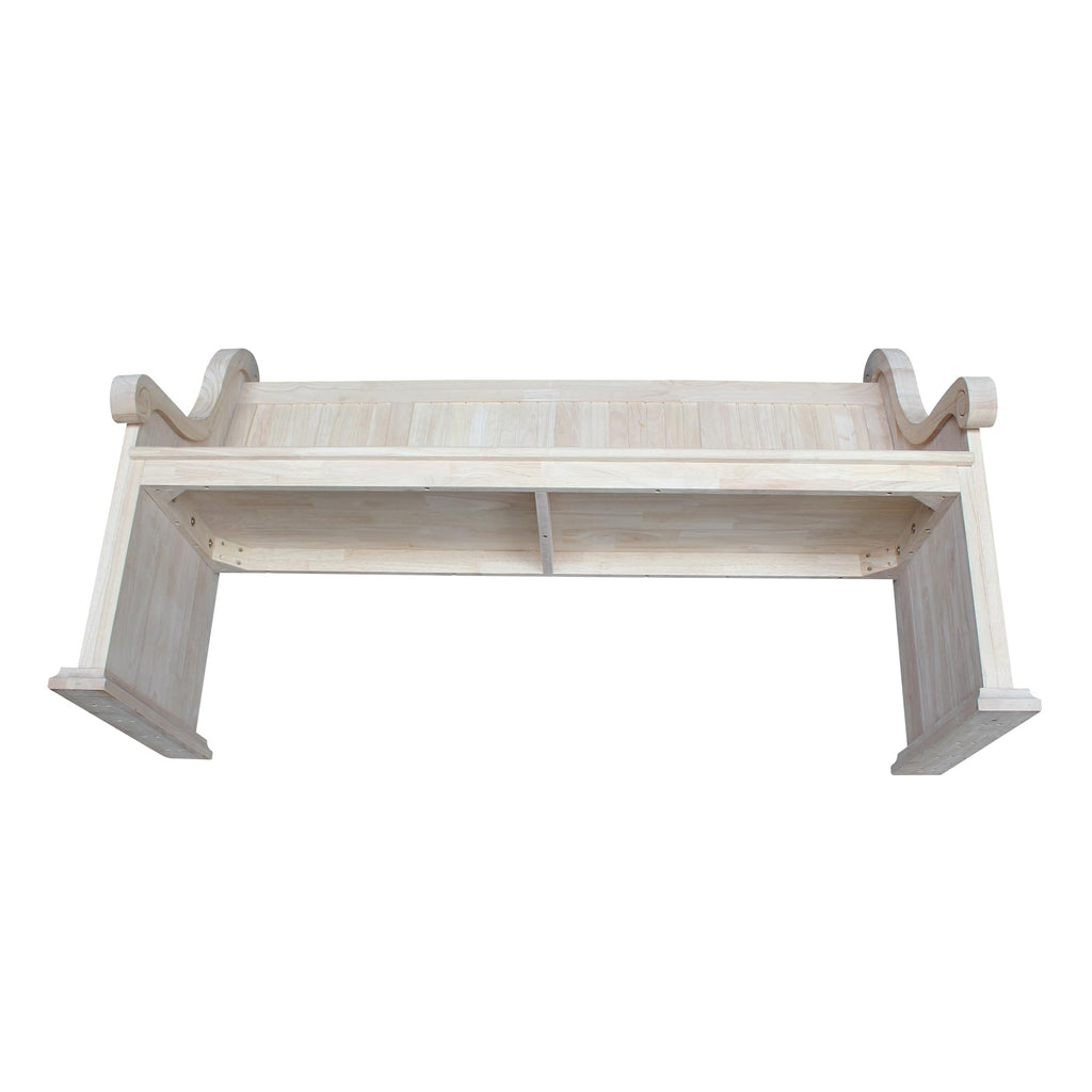 IC International Concepts, Sanctuary Bench, Solid Real Wood, Sturdy Parawood, Entryway/Dining/Living, Spacious Dimensions 58" W x 17.7" D x 18" H, 450 LBS Capacity, Paint/Stain Ready, Unfinished