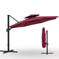 10x10 ft Round Outdoor Umbrella, Cantilever Patio Umbrella with 360° Rotation & Adjustable Height, Heavy Duty Aluminum Umbrella Outdoor Patio for Garden Poolside,Burgundy Red (Base Not Included)