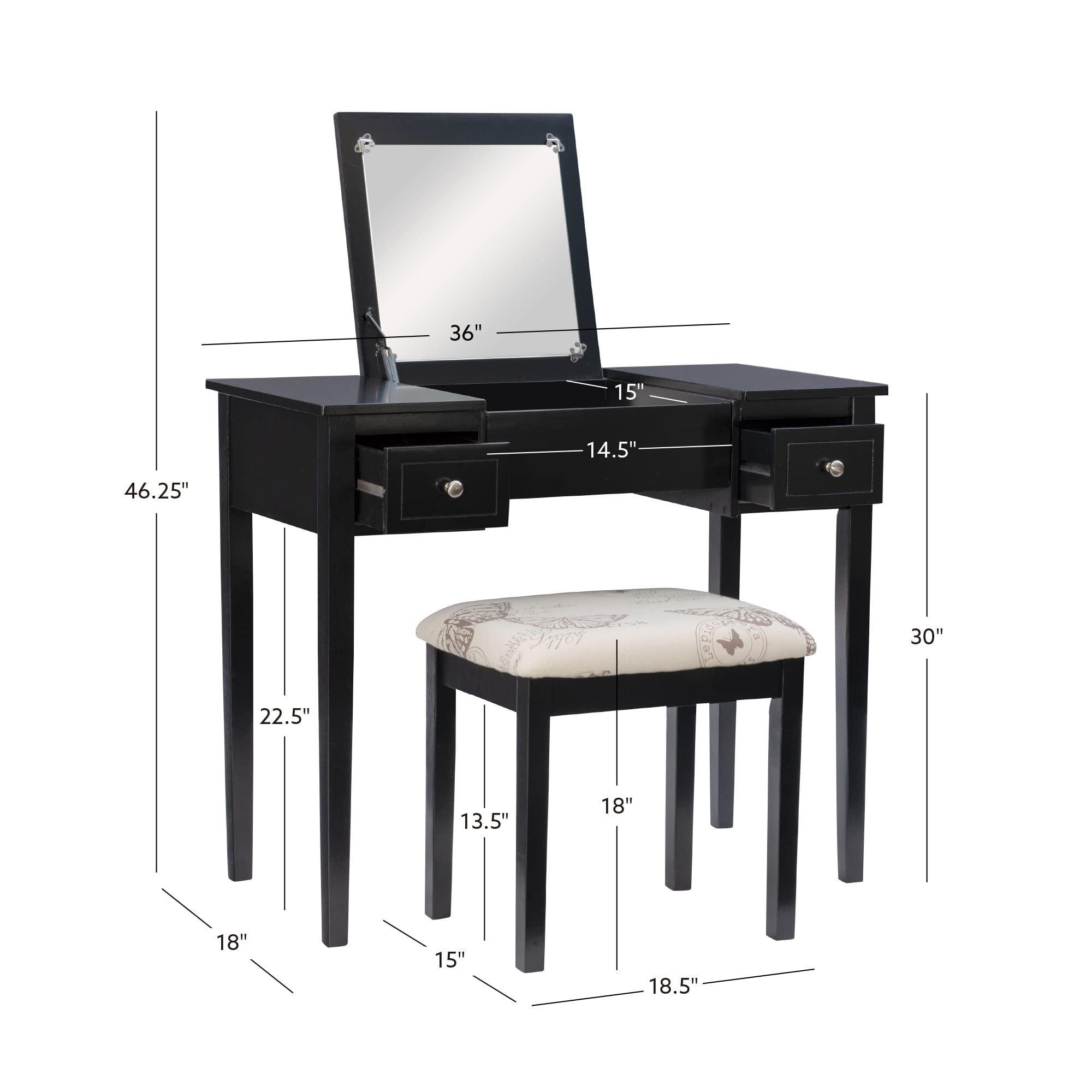 Linon Vanity Set, Black