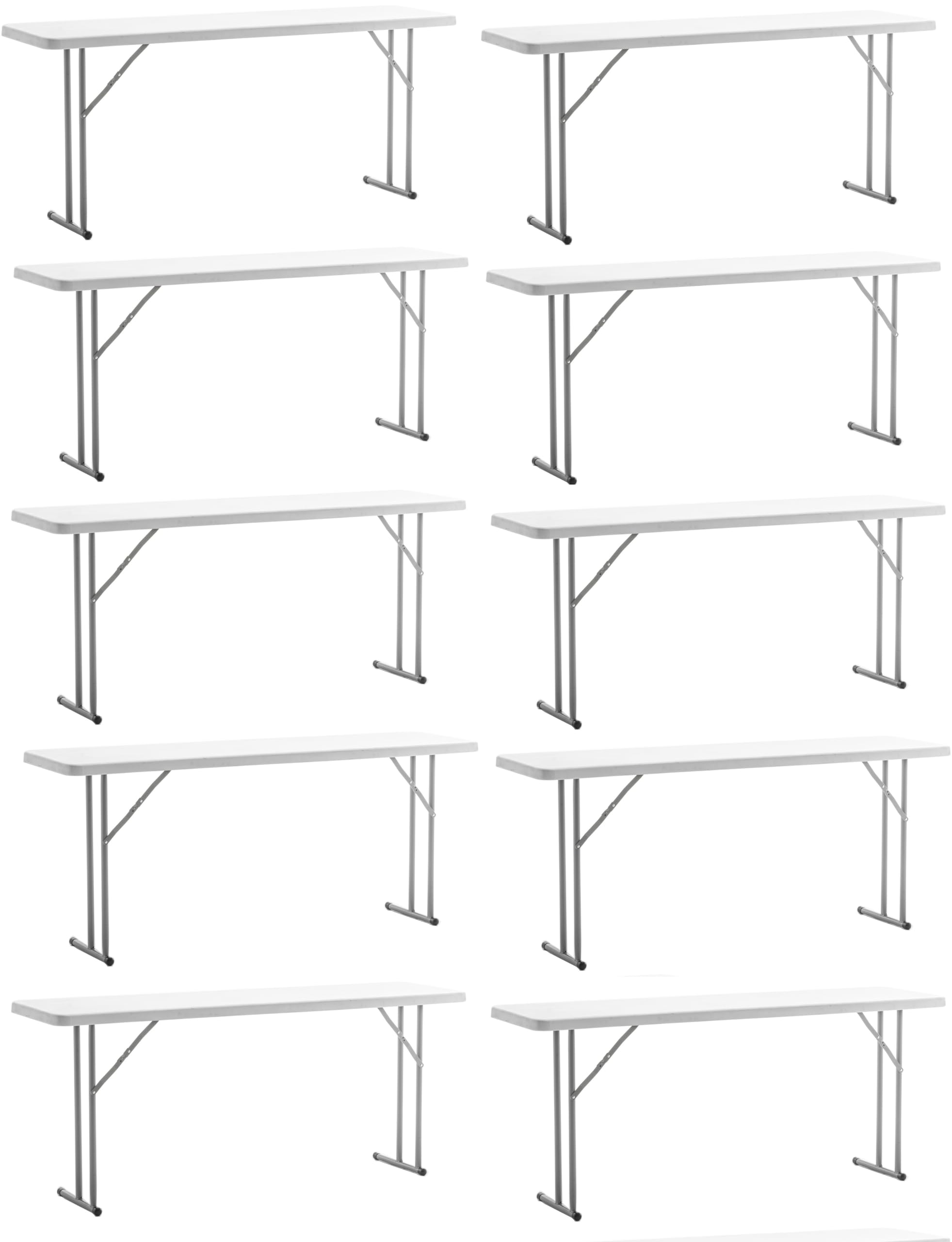 BTEXPERT 6-Foot - 72" Long White Plastic Folding Seminar Training Table Portable 18" Wide Narrow, 29" High, Events Indoor Outdoor Lightweight Set of 10