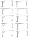 BTEXPERT Set of 10, 5-Foot - 60" Long White Plastic Folding Seminar Training Table Portable 18" Wide Narrow, 29" High, Events Indoor Outdoor Lightweight