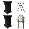 Sowhatsowoo 2 Sets 32" High Top Round Folding Cocktail Tables White Bar Height with Removable Legs & 32"x43" Spandex Stretch Black Table Covers Hightop Table for Outdoor Indoor Wedding Parties