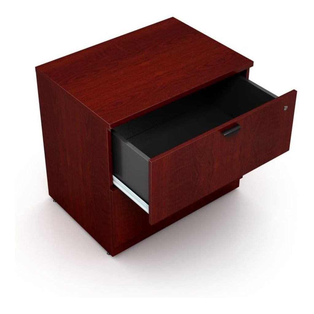 Oakestry Two Drawer Lateral File Cabinet Mahogany Wood Finish Durable Storage Organizer Metal Rails Lockable Filing Drawers Home Office Furniture Classic Executive Style Space Saving Document Solution