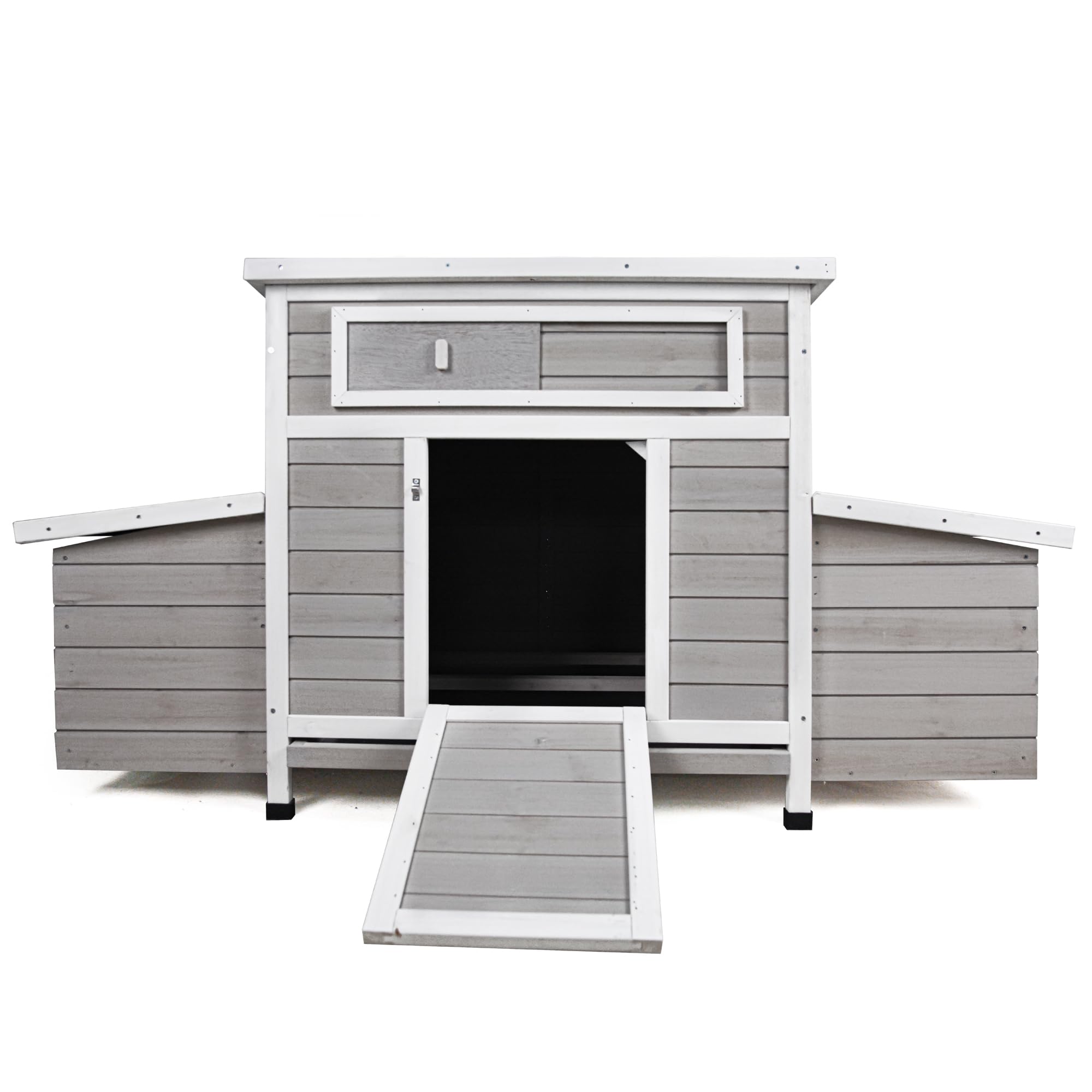 KEIKI Large Wooden Chicken Coop, Outdoor Hen House, Poultry Cage, Rabbit Hutch, Wooden Poultry Cage for Outdoor with 2 Sides Nesting Boxes, Gray+White