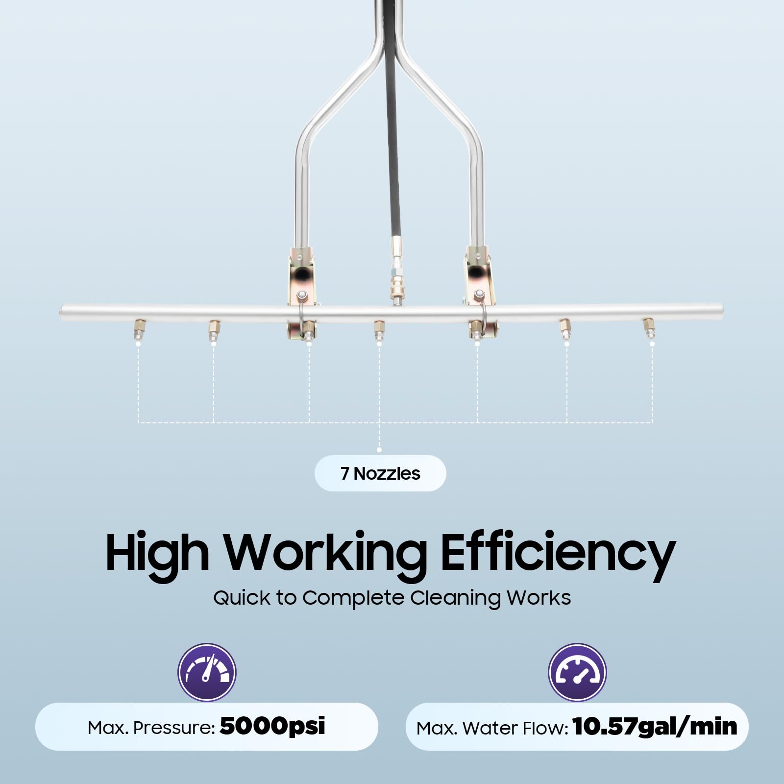 Pressure Washer Water Broom with 7 Nozzles, Stainless Steel, 39x63 Inch, 5000psi, 3/8'' Universal Interface