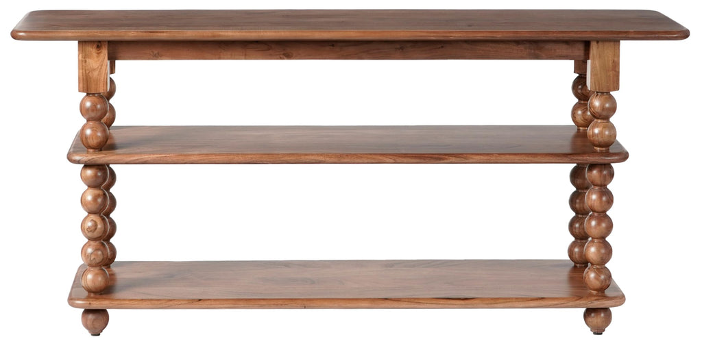 SAFAVIEH Couture Collection – Norbert Brown Solid Wood 2 Shelf Console Table, Entryway Storage Table with Turned Legs (SFV5795A)