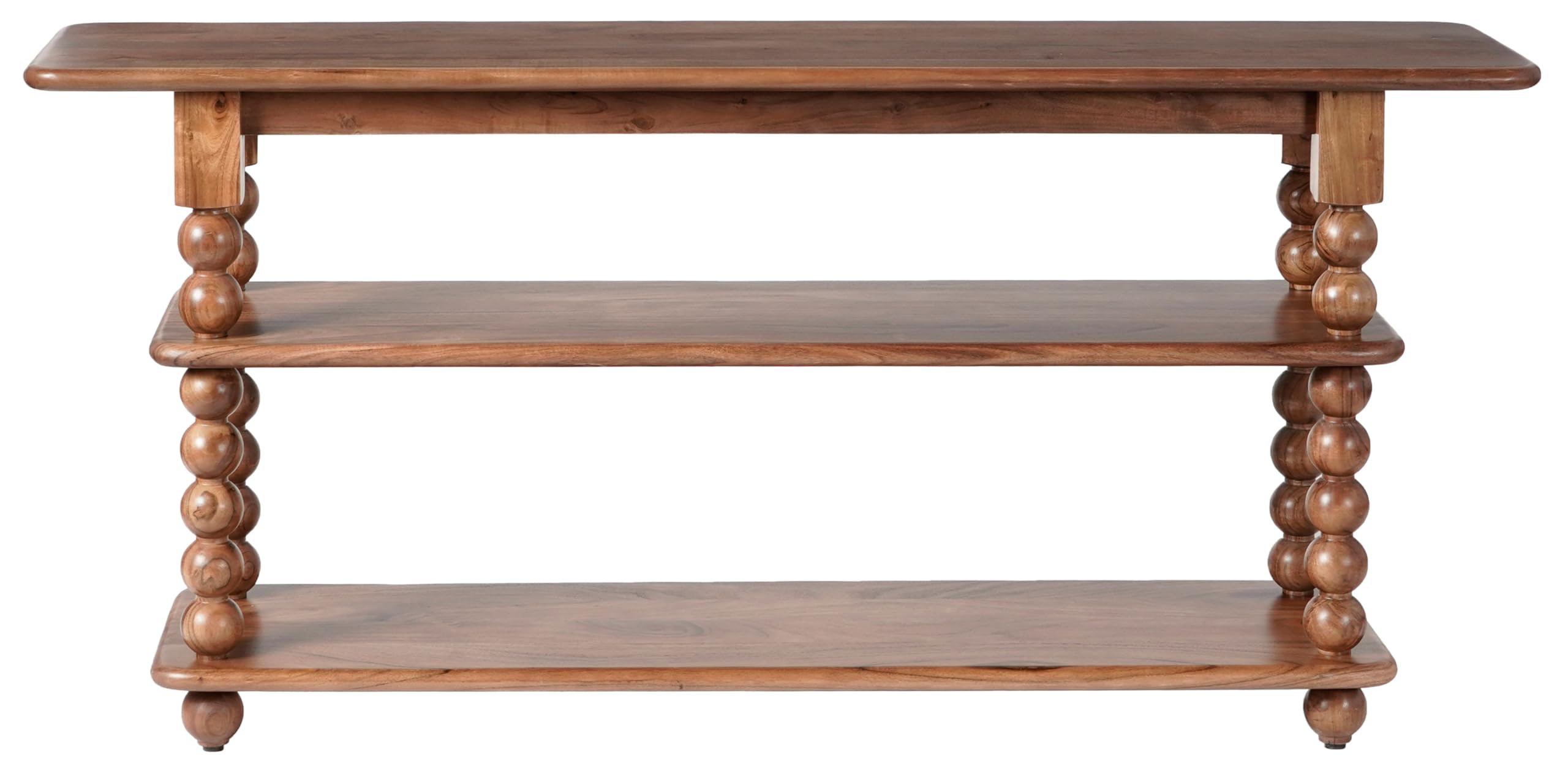 SAFAVIEH Couture Collection – Norbert Brown Solid Wood 2 Shelf Console Table, Entryway Storage Table with Turned Legs (SFV5795A)