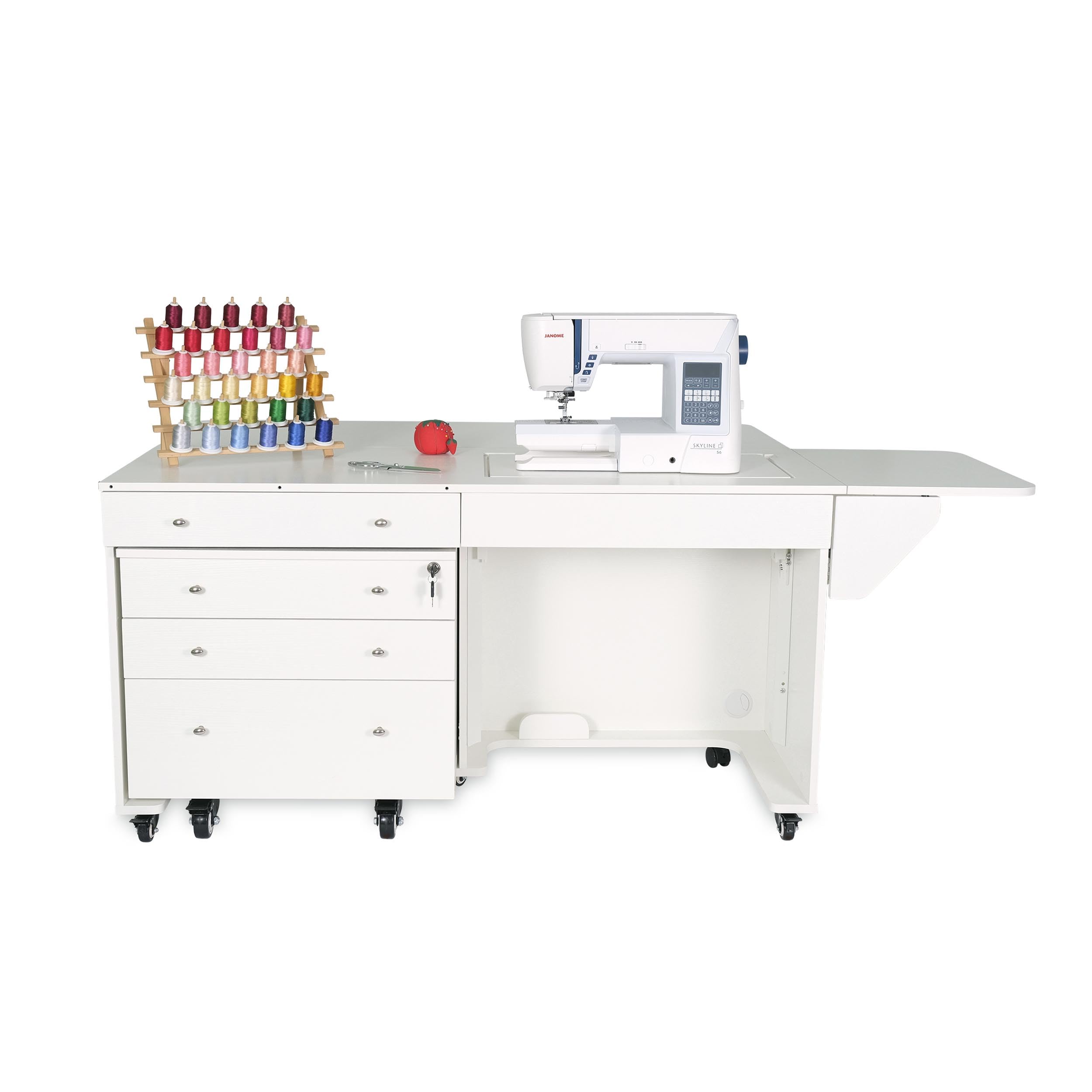 Kangaroo & Joey K8811 Sewing Cabinet – Dual Rail Electric Lift, Adjustable Sewing Table with Storage for Quilting & Crafting, Teak Finish