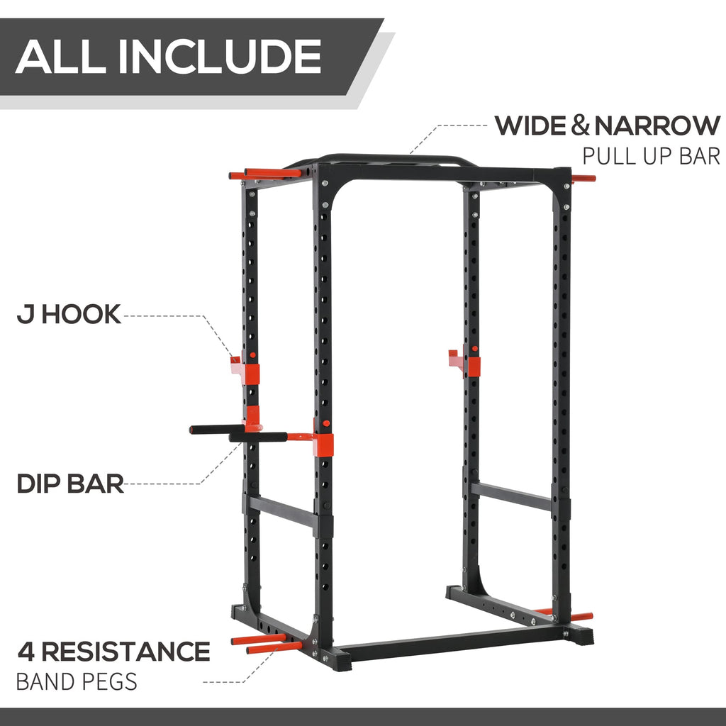 Soozier Adjustable Power Tower Dip Station Pull Up Bar Squat Rack Power Cage At Home Workout Equipment, Upper Body Strength Training Equipment, Black