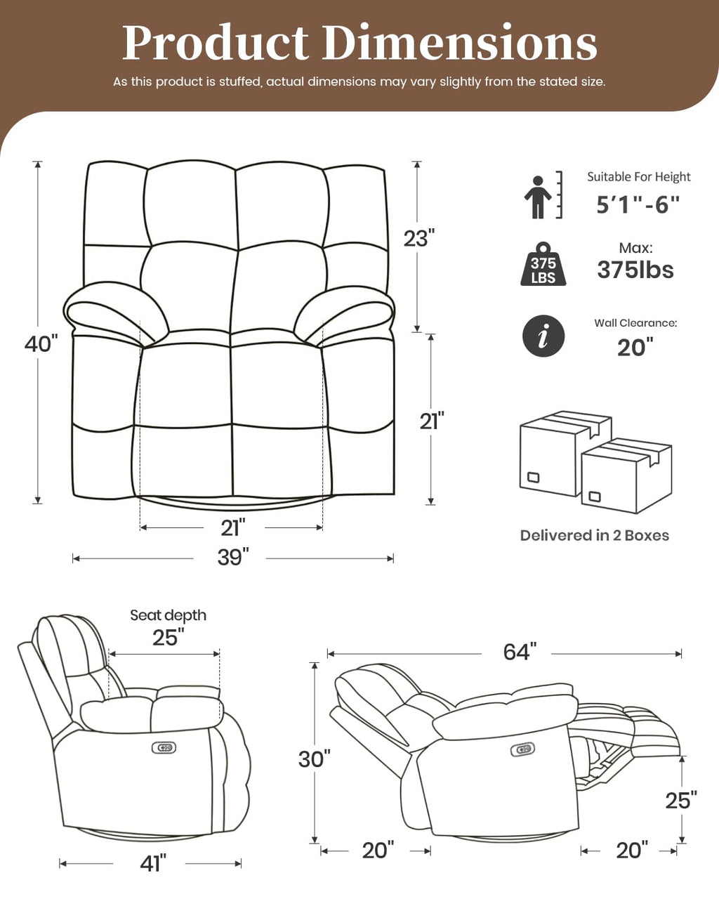 GARTMILAN Oversized Power Swivel Rocker Recliner Chair for Big and Tall, Electric Chenille Glider with USB Ports, Extra Wide Overstuffed Reclining Sofa for Living Room Nursery, 375lbs (Blue, Power)