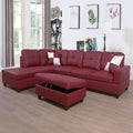 UOCFYK Red L-Shaped 3-Piece Faux Leather Sofa with Storage Ottoman Set, Sectional Couch Leather-Like Sofa Set for Living Room, Office, Small Space