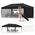 GarveeLife 10x20 Pop Up Canopy with 4 Sidewalls - Heavy Duty Outdoor Canopy Tent with Portable Roller Bag - 3 Adjustable Height, 4 Weight Bags, 8 Stakes & 6 Guy Ropes Included, Black