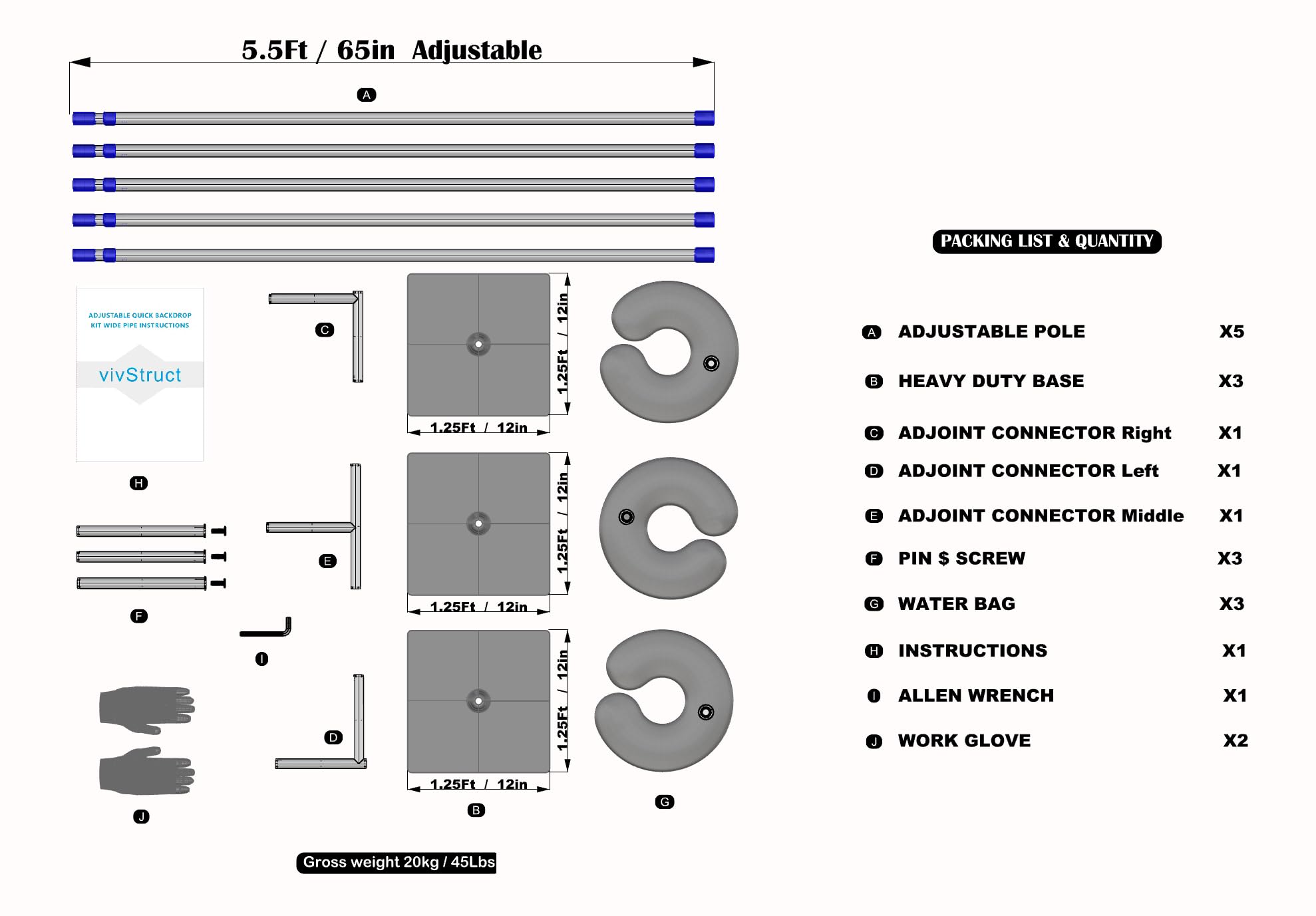 Backdrop Stand Kit Adjustable Heavy Duty Portable 10FT X 20FT Pipe and Drape Quick Set Up for Wedding&Party&Event&Photography&Show&Display (No Drape) ，But Not for Flower Walls/TVs/Heavy Items