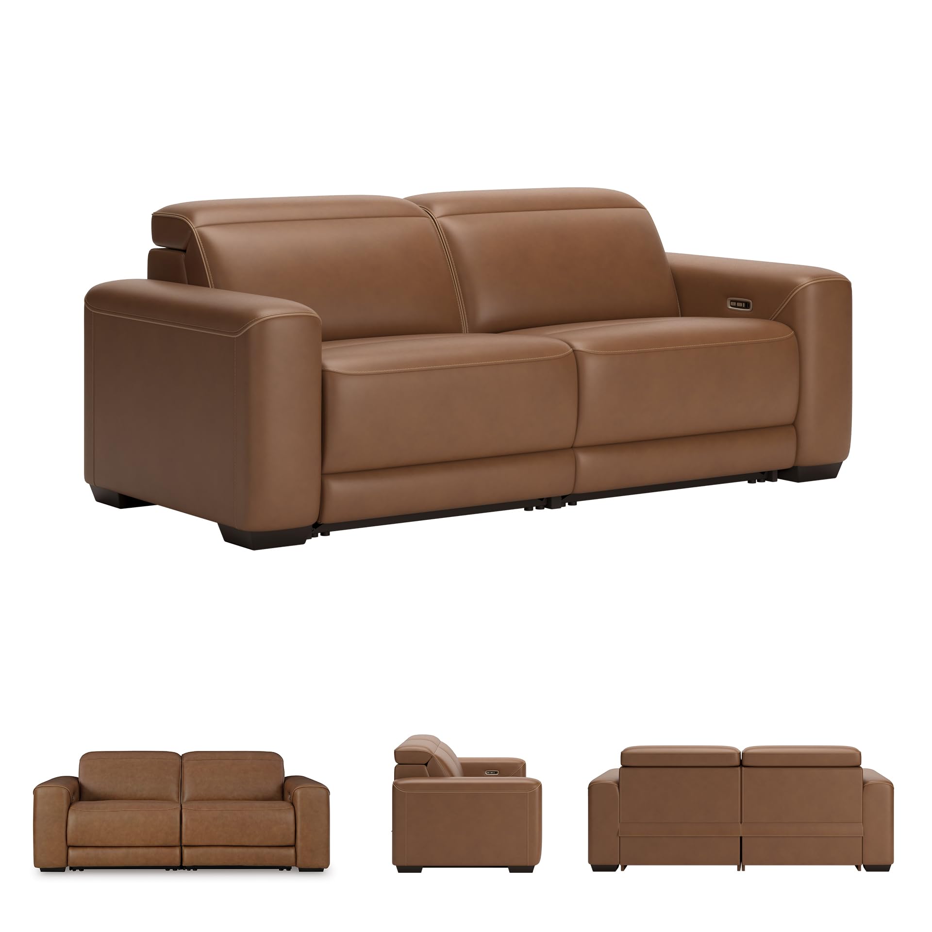 Signature Design by Ashley Rally-Up Straight Glam Leather Match 2-Piece Power Reclining Sectional Loveseat with Adjustable Headrest and USB Charging Ports, Dark Brown