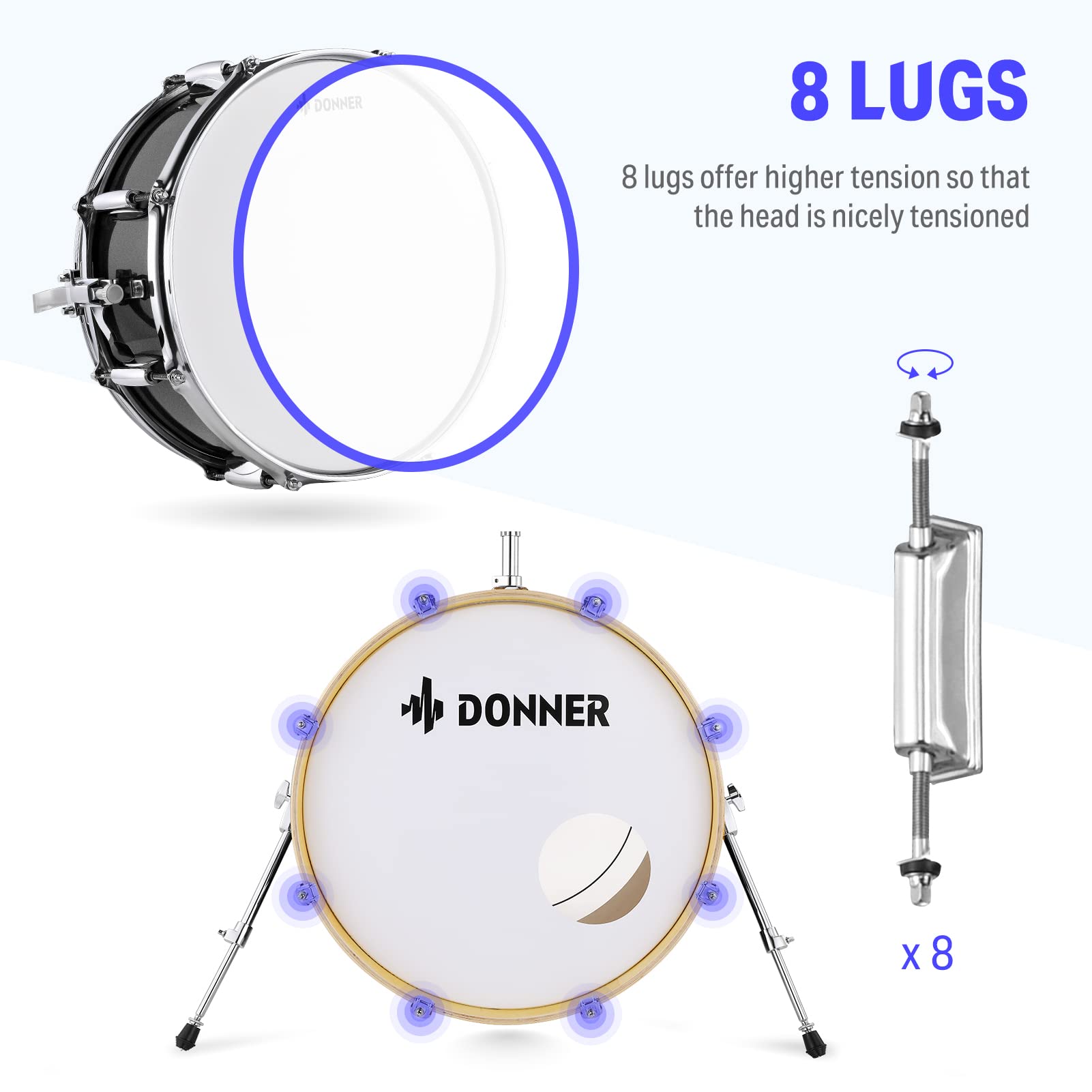 Donner Drum Set Adult with Practice Mute Pad,5-Piece 22 inch Full Size Acoustic Drum Kit, Black- DDS-520