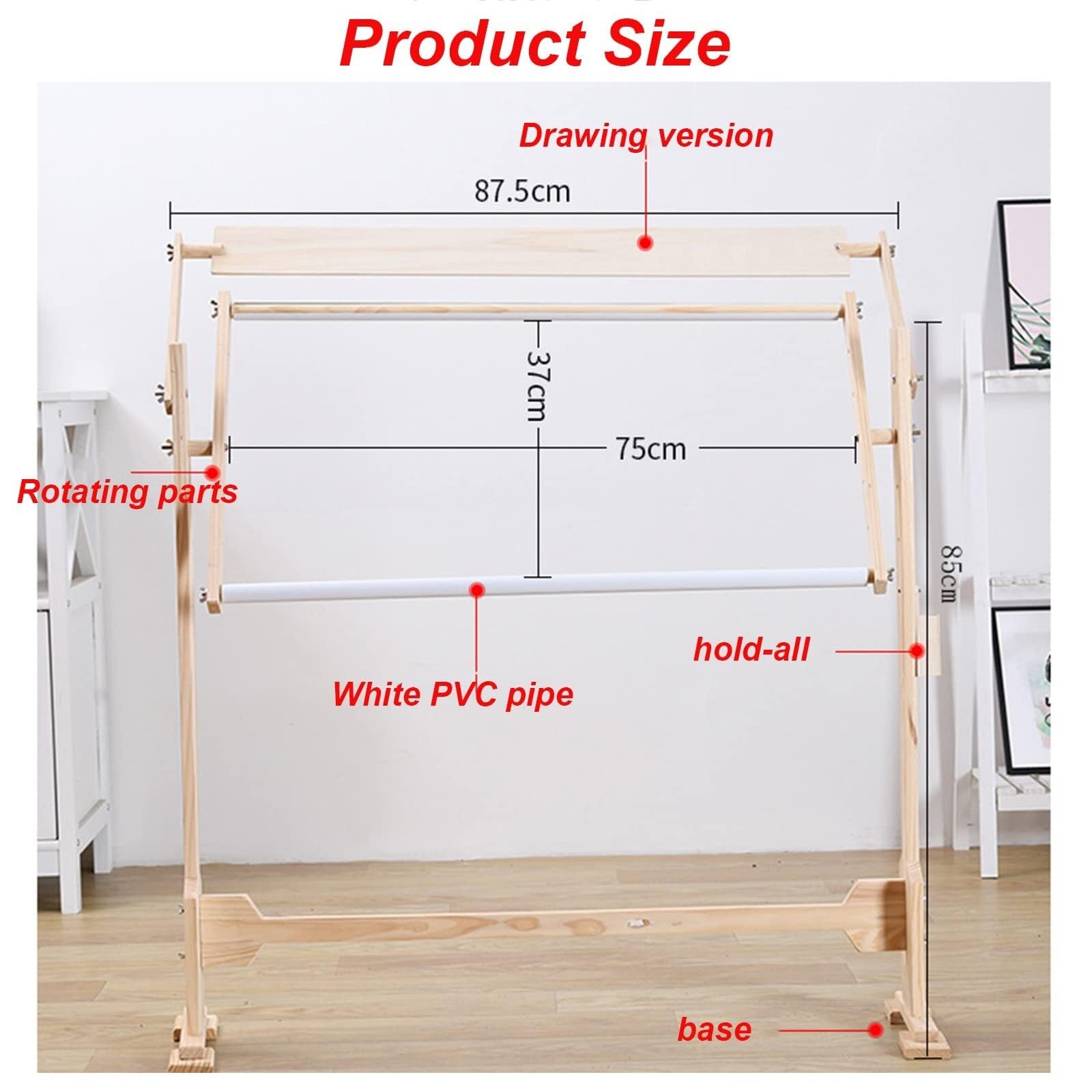 Adjustable Embroidery Stand, 360° Rotating Wooden Cross Stitch Floor Stand, PVC Tube Scroll Frame Holder