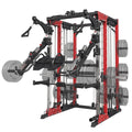 FAGUS H Red Commercial Smith Machine with Smith Bar, 4000LBS Power Cage Squat Rack with Lever Arm, Leg Press, LAT Pull Down System, Multi-Function Linear Bearing Cable Crossover Machine for Home Gym