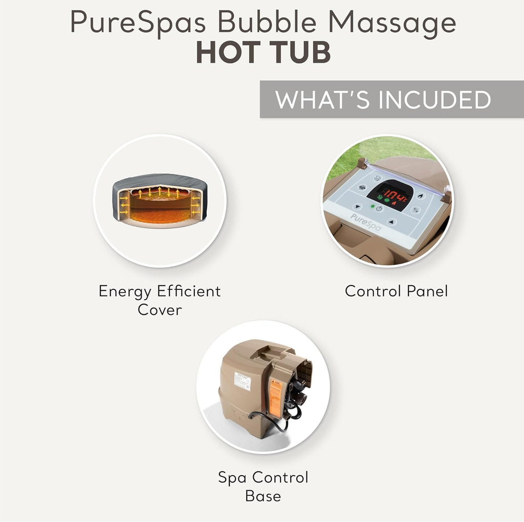 INTEX 28425EH PureSpa Bubble Massage Spa Set Outdoor Inflatable Portable Hot Tub, Includes Energy Efficient Spa Cover, Saltwater System Ready, 4 Person, 77in x 28in