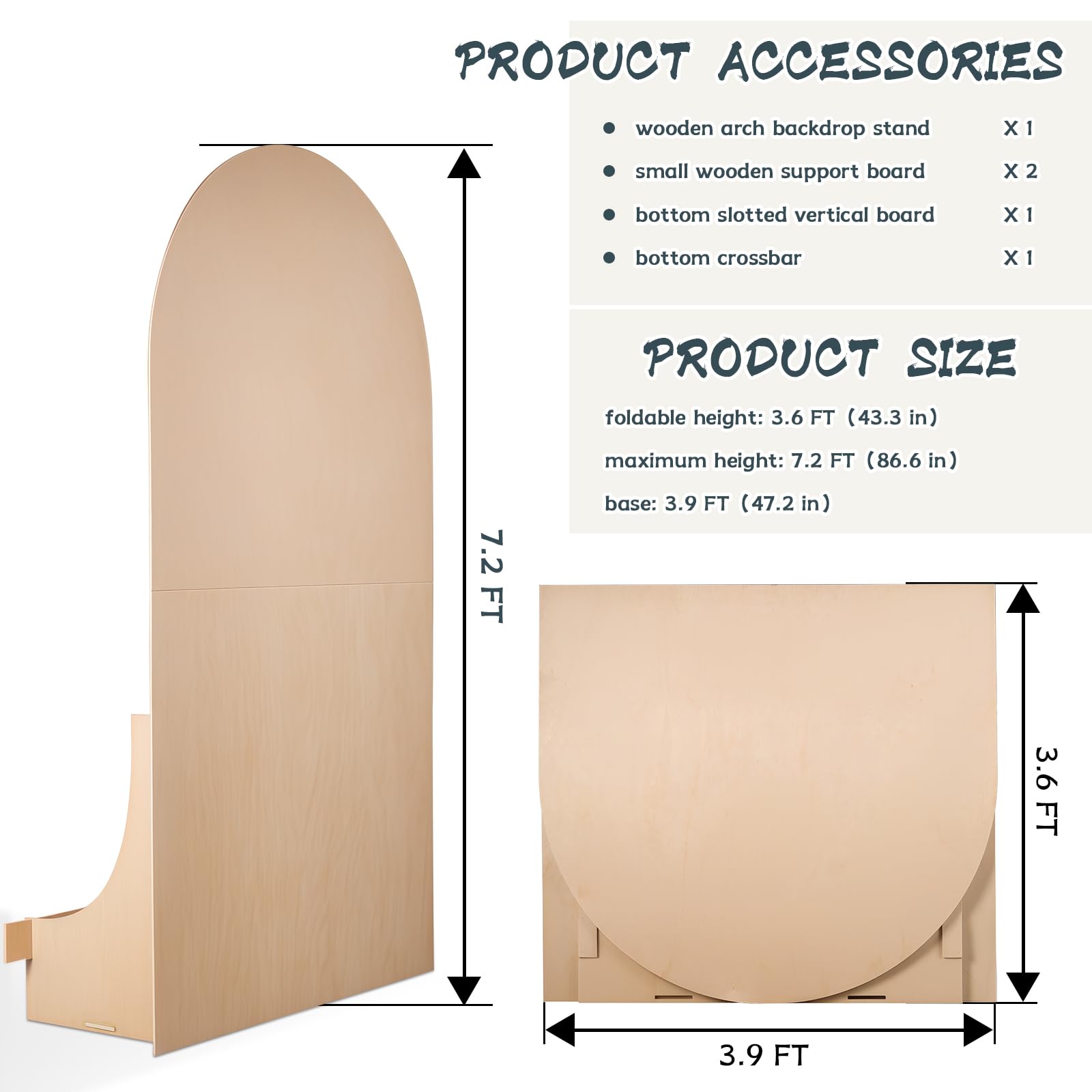 Wooden Arch Backdrop Stand: DIY Backdrops - Foldable 7.2 Ft Wedding Arch and Back Drop Stand for Party - Bridal Shower Decorations - Portable Arch Backdrop for Birthday Decorations
