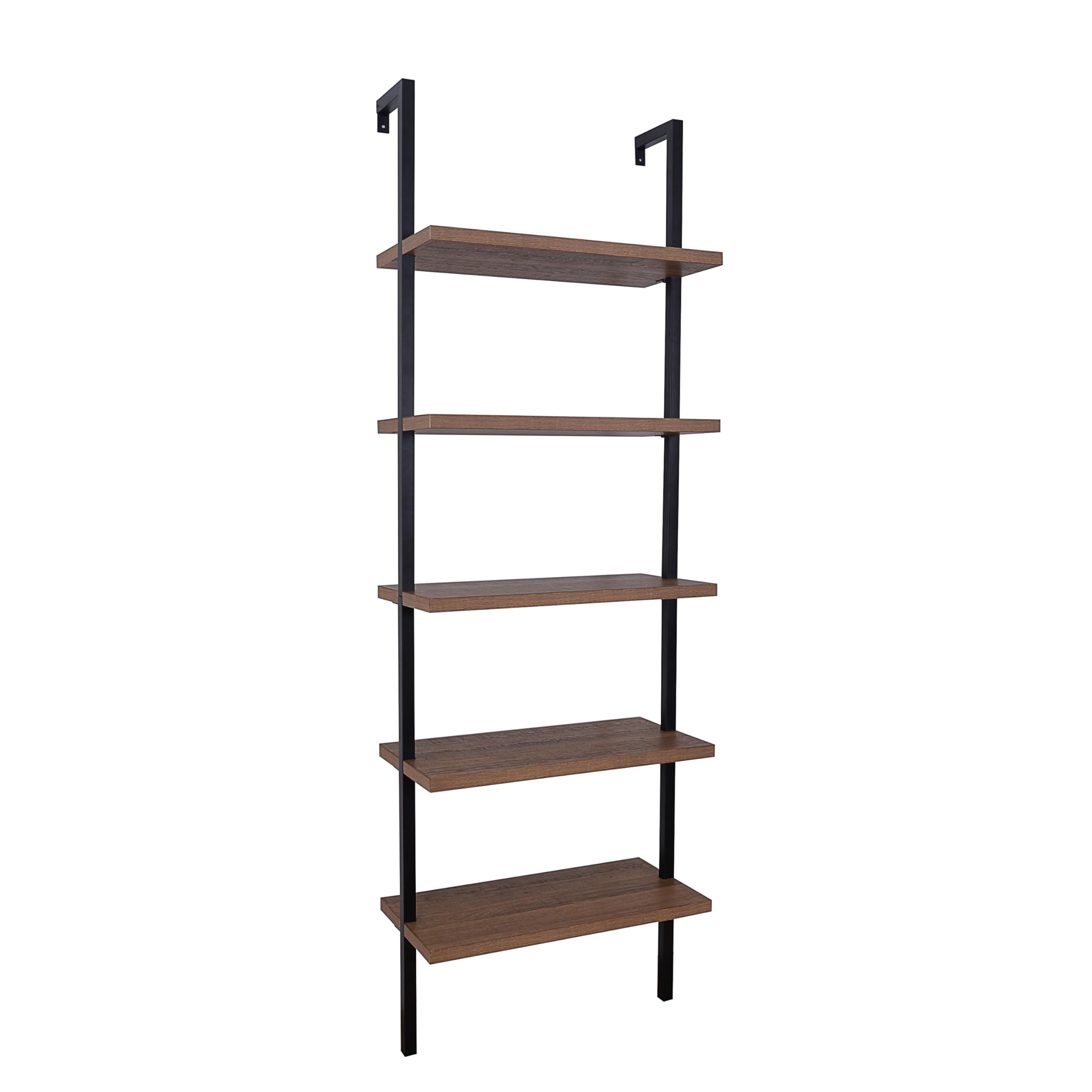 Nathan James Theo 5-Shelf Wood Modern Bookcase, Open Wall Mount Ladder Bookshelf with Industrial Black Metal Frame, Reclaimed Oak, Set of 2