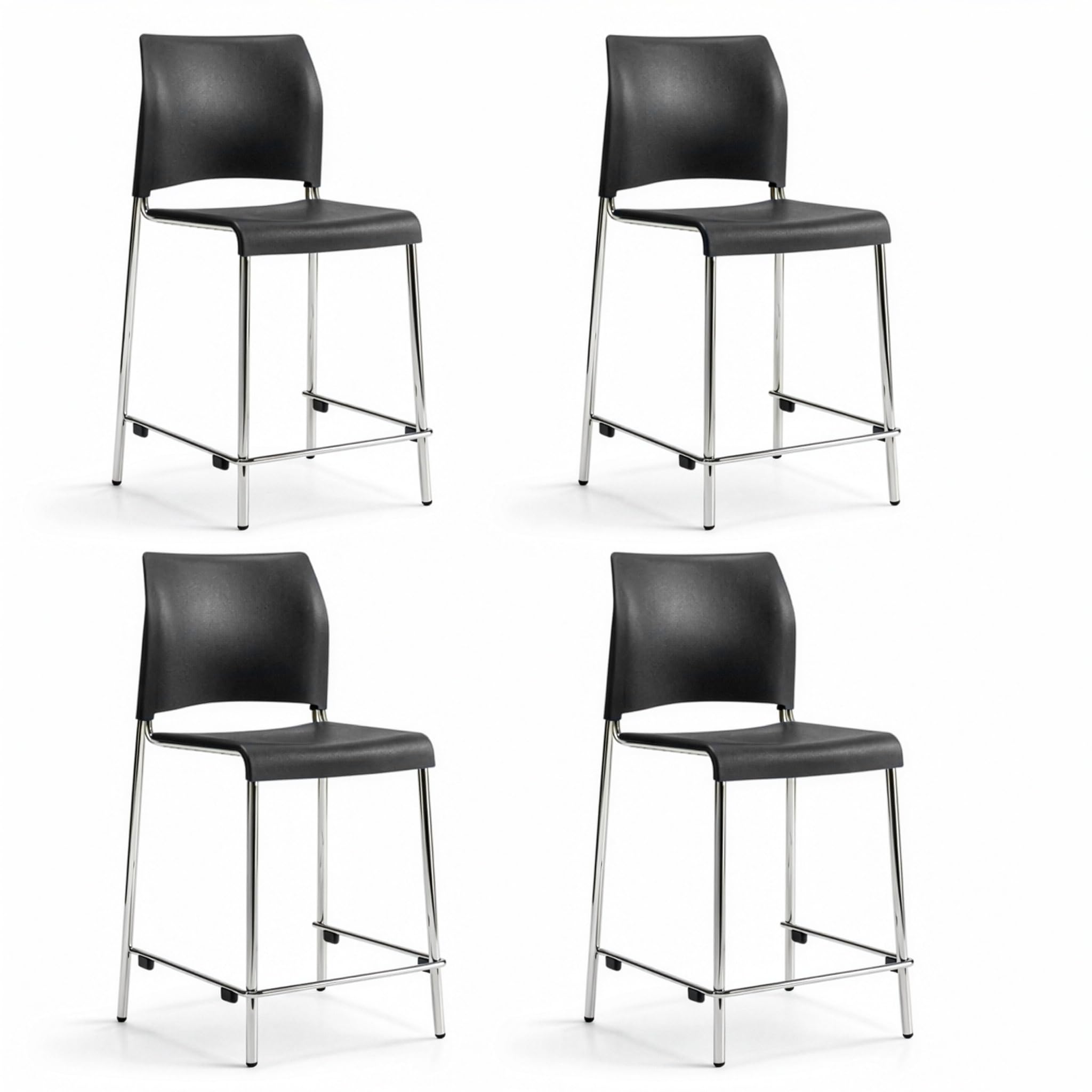 OEF Furnishings OEF8820C-11-20/4 Commercial-Grade Counter Height Stack Chair (Hard Plastic Seat and Back, Dark Gray, Chrome Frame, 4-Pack)