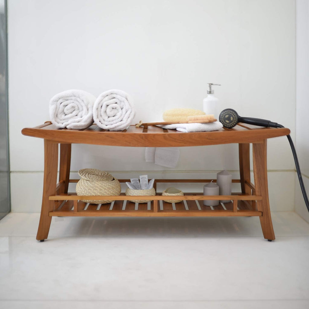 Cambridge Casual Teak Wood Estate, Large Shower Bench/Natural Brown