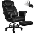 Sucrever Reclining Office Chair with Footrest, Big and Tall Home Office Desk Chairs 400lbs with High Back, Criss Cross Wide Seat, Heavy Duty Base, Pu Leather, Black