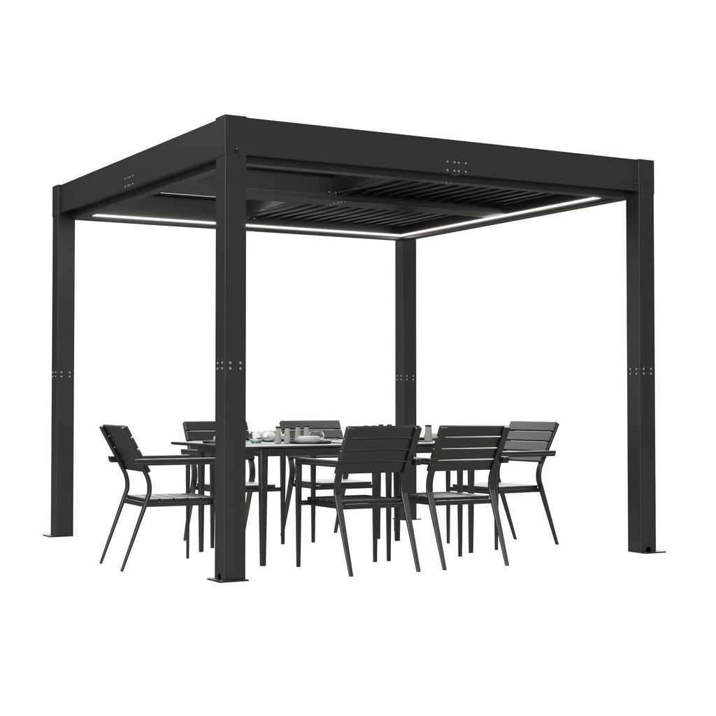 Patiowell 10x10 FT Louvered Pergola, Electric Outdoor Aluminum Pergola with LED Lights, Modern Hardtop Gazebo with Integrated Drainage & Adjustable Roof for Patio Backyard Deck, Gray