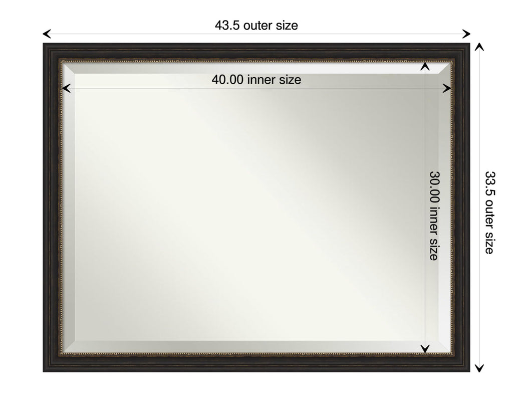 Amanti Art Bronze Wall Mirror 34x44 Accent Bronze Narrow Rectangle Bathroom Mirror for Wall Decor Living Room, X-Large Traditional Frame, Hangs Horizonally and Vertically, Bathroom Decor, Beveled Edge