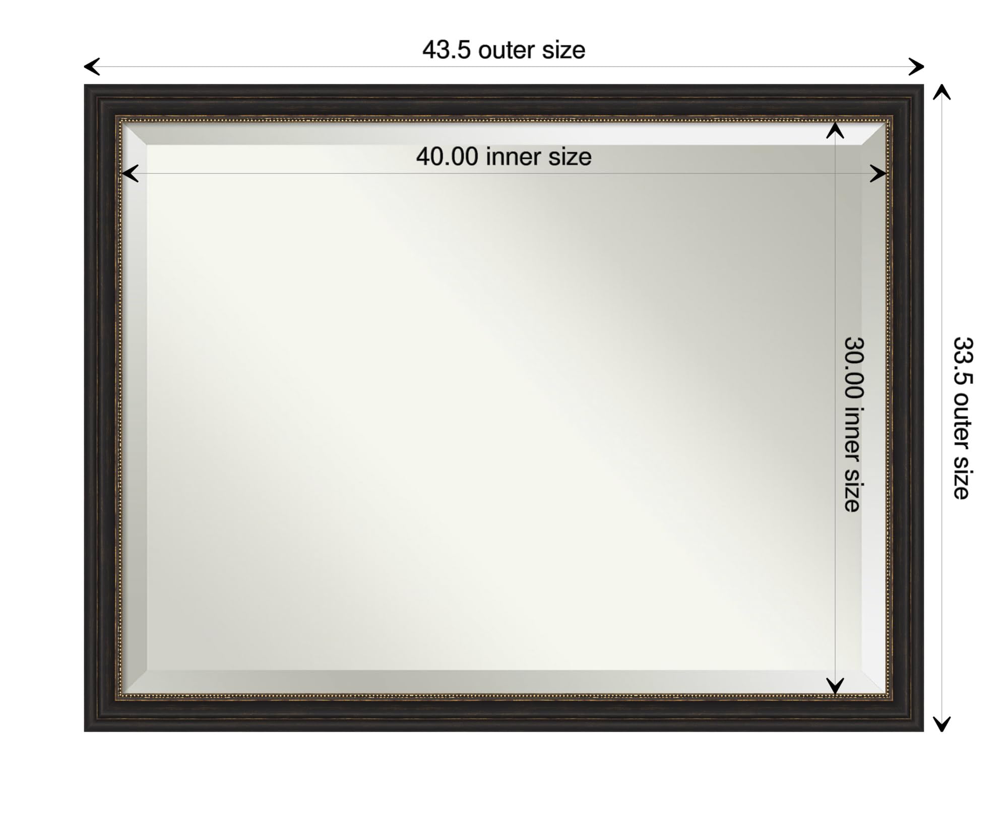Amanti Art Bronze Wall Mirror 34x44 Accent Bronze Narrow Rectangle Bathroom Mirror for Wall Decor Living Room, X-Large Traditional Frame, Hangs Horizonally and Vertically, Bathroom Decor, Beveled Edge