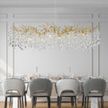TMAFON Modern Gold Crystal Chandeliers Chandeliers - L63 inch Rectangular Golden Tree Branches Ceiling Pendant Light Fixtures, Luxury K9 Raindrop for Dining Room