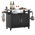 NUUK Outdoor Grill Cart with Storage Cabinet Metal Kitchen Island Prep Table with Movable Universal Wheels and Stainless Steel Top for Outside BBQ Backyard Include Hooks Spice Rack
